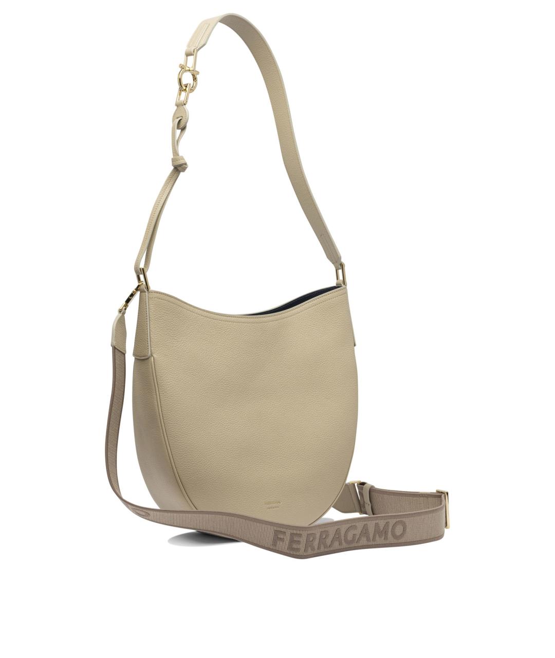 FERRAGAMO Бежевая кожаная сумка через плечо, фото 2