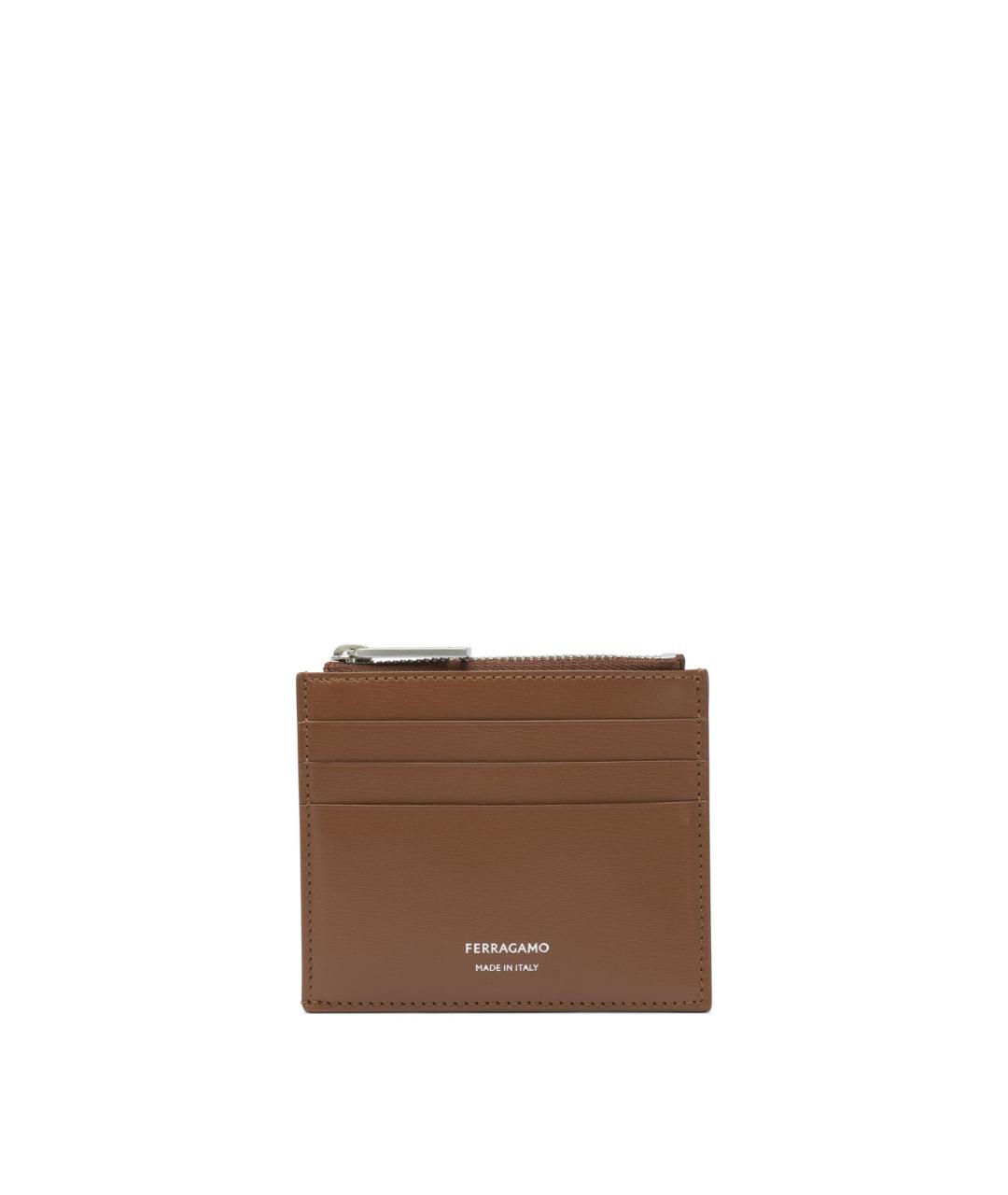 FERRAGAMO Коричневый кожаный кардхолдер, фото 1