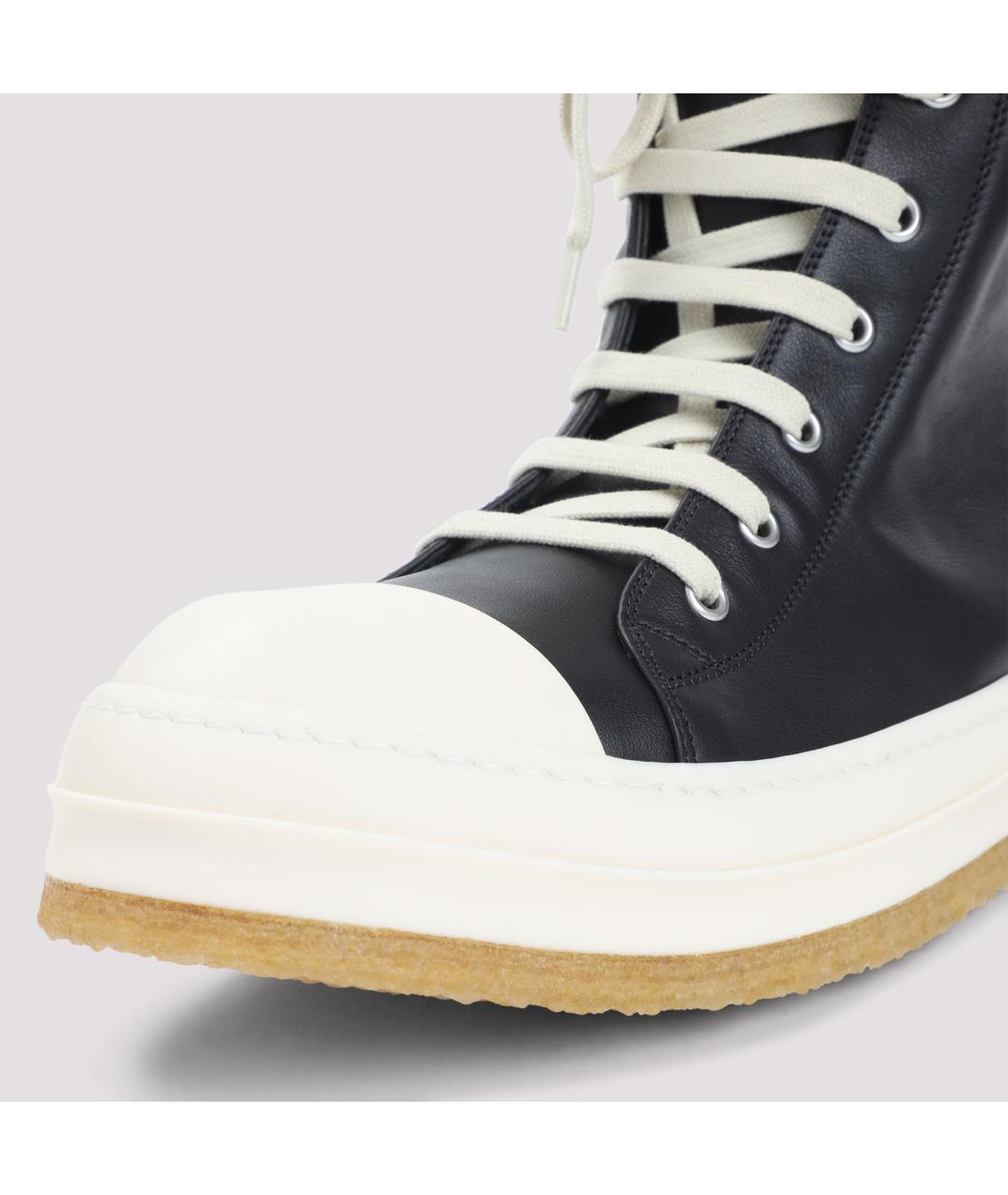 RICK OWENS Черные кожаные высокие кроссовки / кеды, фото 4