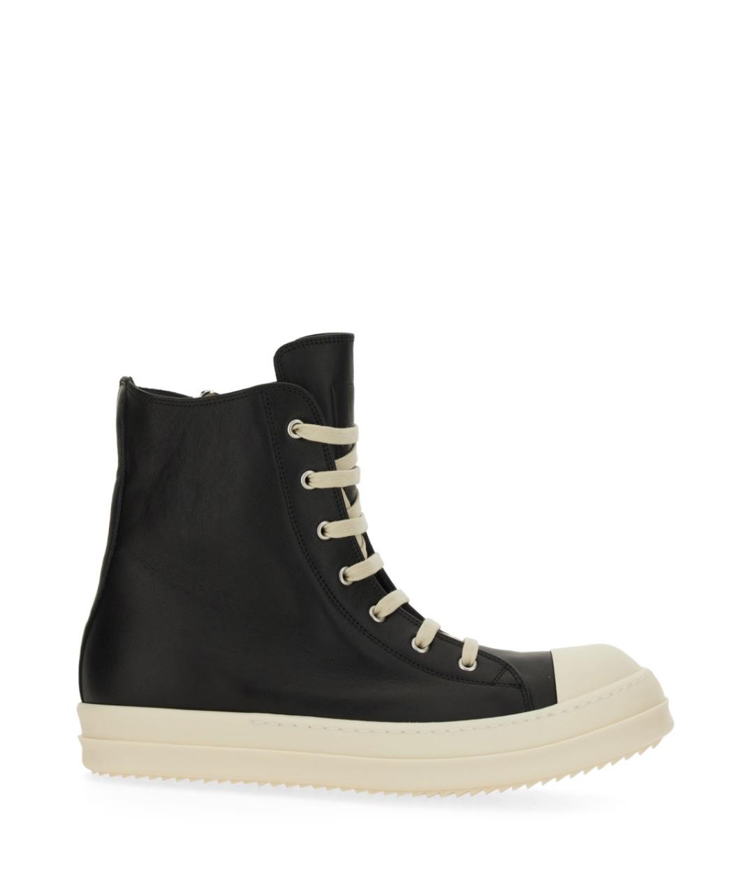 RICK OWENS Черные кожаные высокие кроссовки / кеды, фото 1
