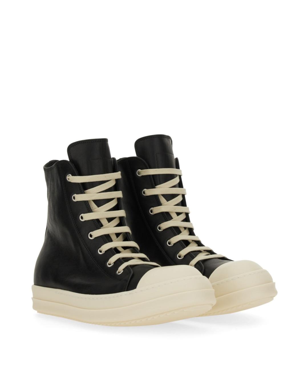 RICK OWENS Черные кожаные высокие кроссовки / кеды, фото 2