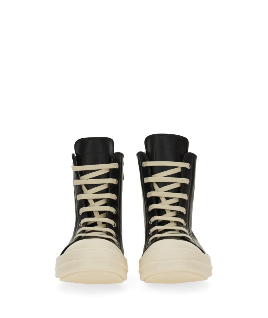 RICK OWENS Черные кожаные высокие кроссовки / кеды, фото 4