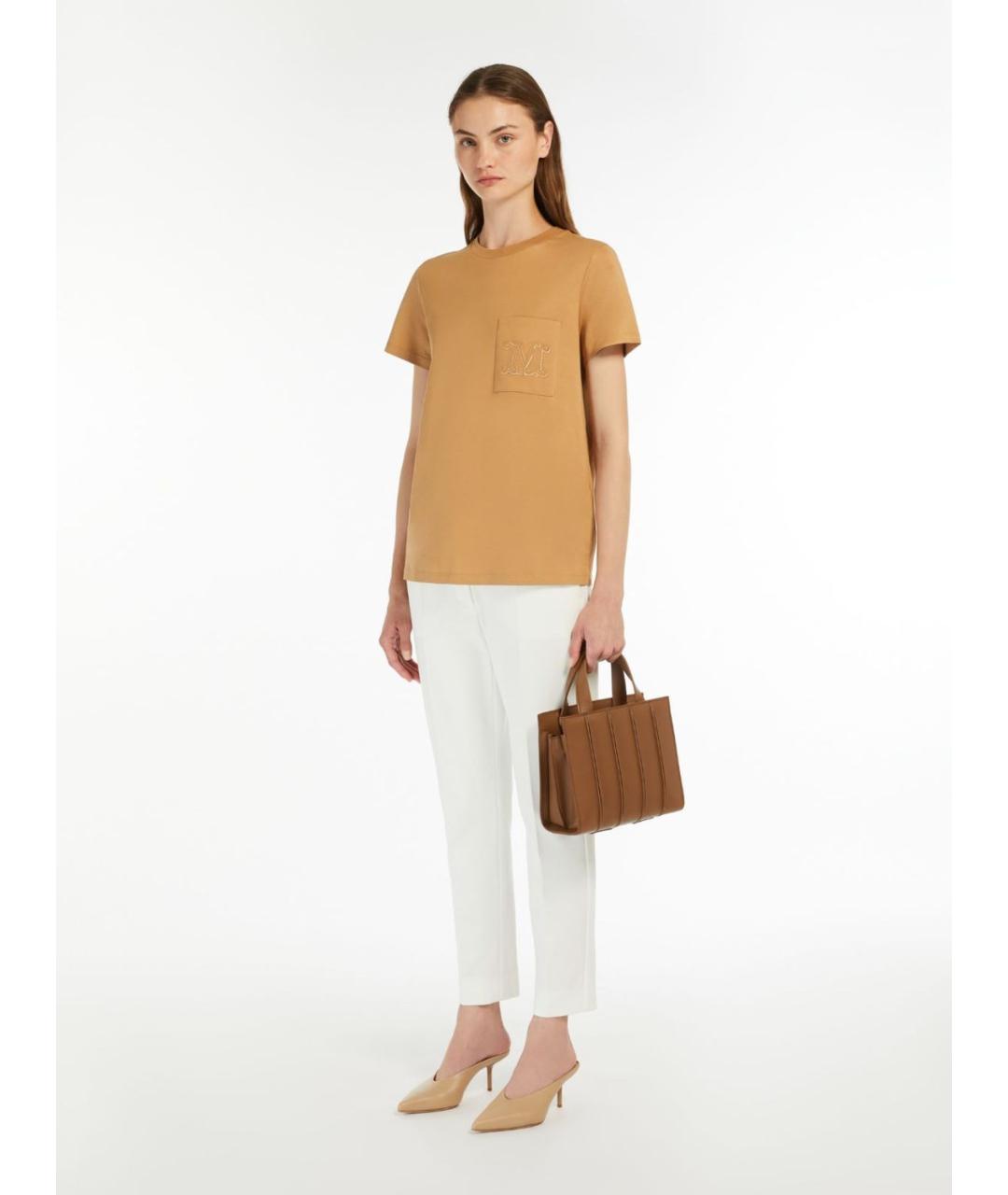 MAX MARA Бежевая хлопковая футболка, фото 4