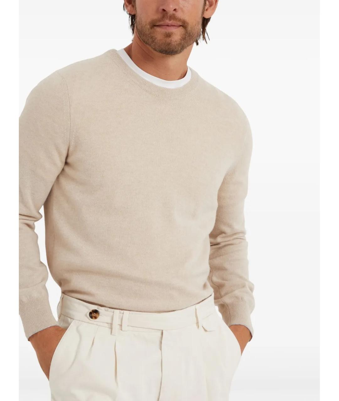 BRUNELLO CUCINELLI Бежевый кашемировый джемпер / свитер, фото 2