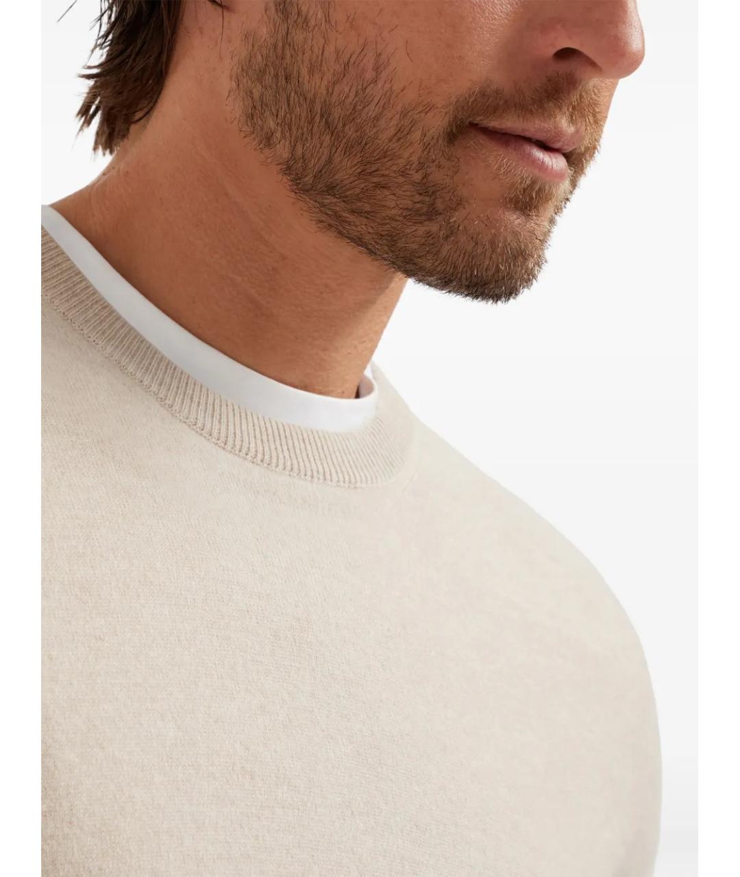 BRUNELLO CUCINELLI Бежевый кашемировый джемпер / свитер, фото 4