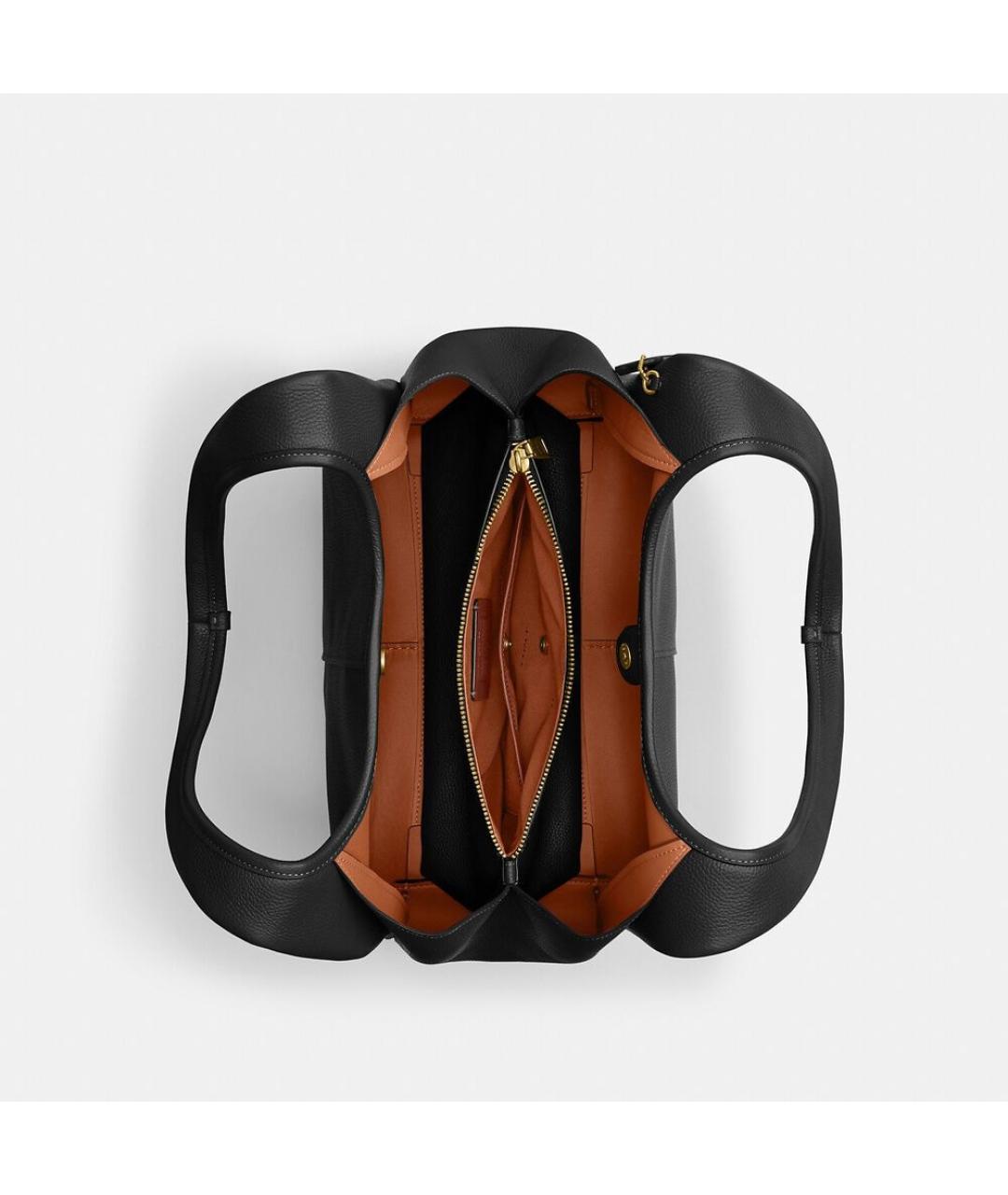 COACH Черная кожаная сумка тоут, фото 4