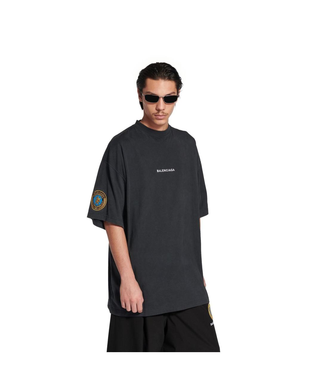 BALENCIAGA Черная хлопковая футболка, фото 3