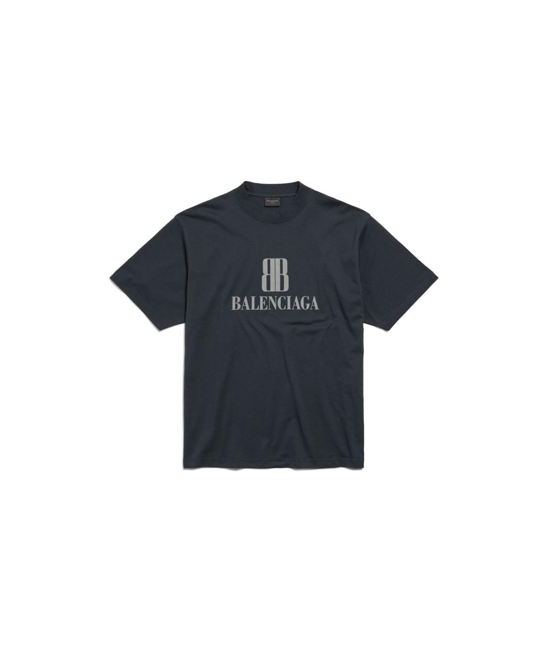 BALENCIAGA Темно-синяя хлопковая футболка, фото 1