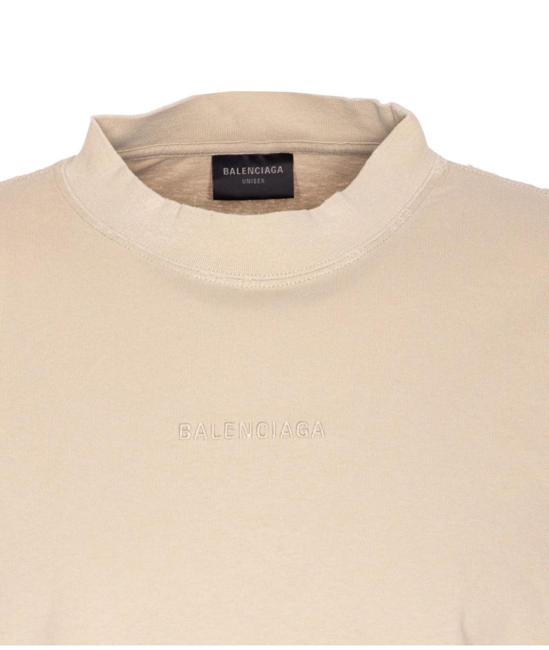 BALENCIAGA Бежевая хлопковая футболка, фото 4