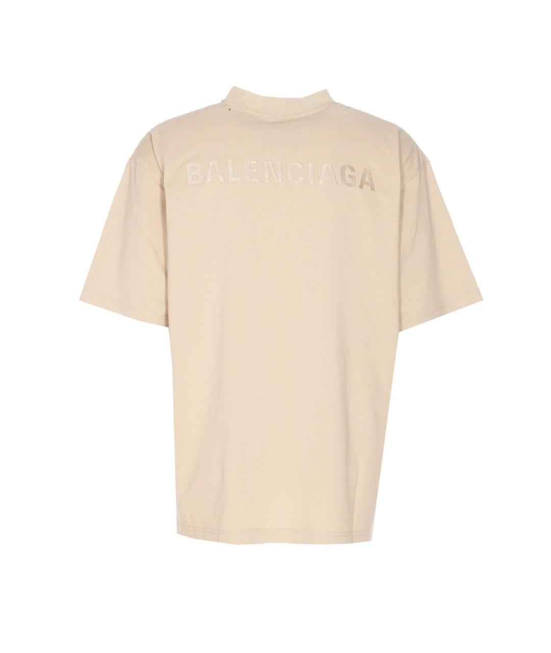 BALENCIAGA Бежевая хлопковая футболка, фото 2