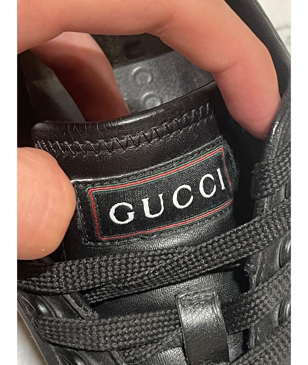 GUCCI Черные кожаные низкие кроссовки / кеды, фото 5