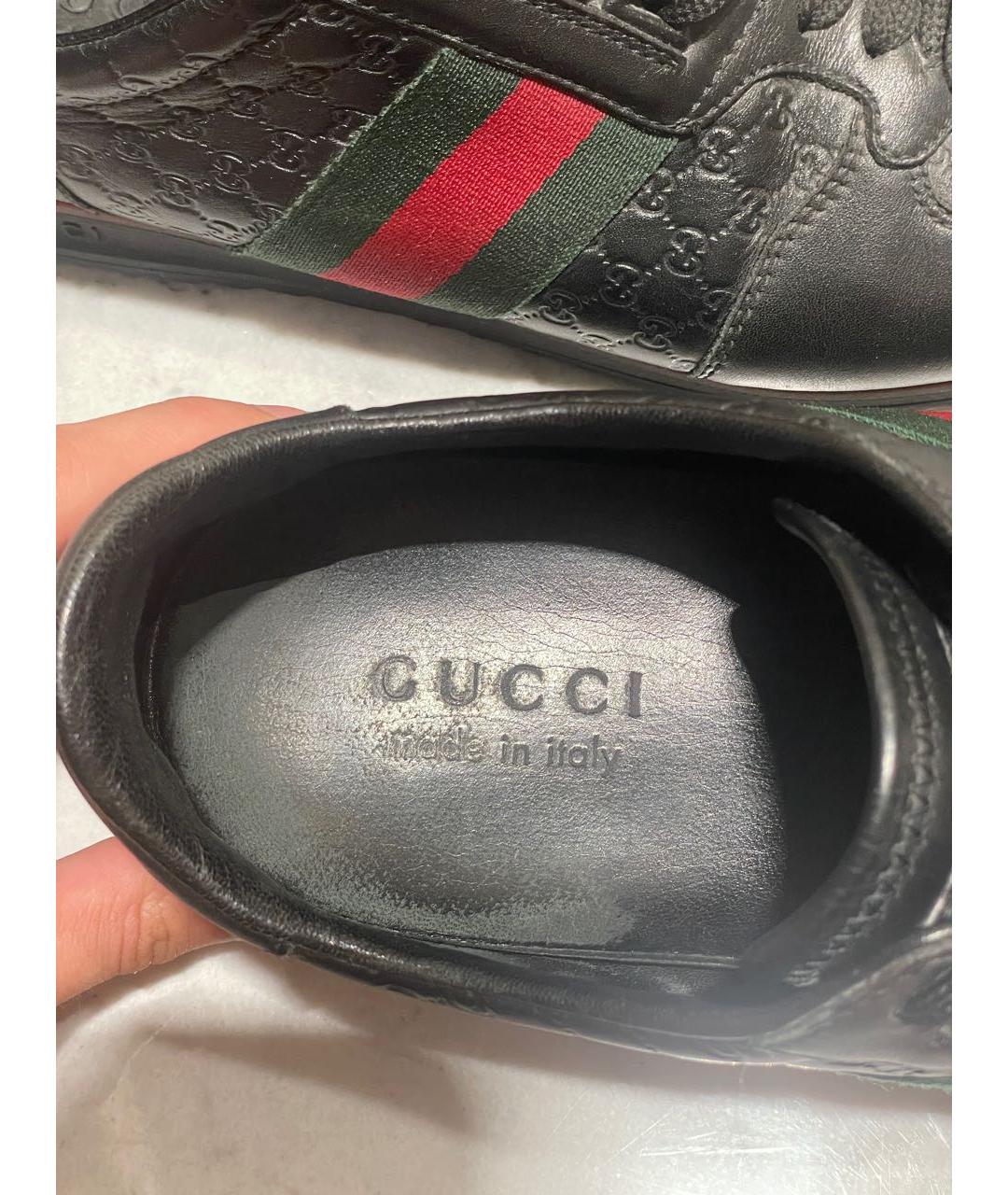 GUCCI Черные кожаные низкие кроссовки / кеды, фото 6