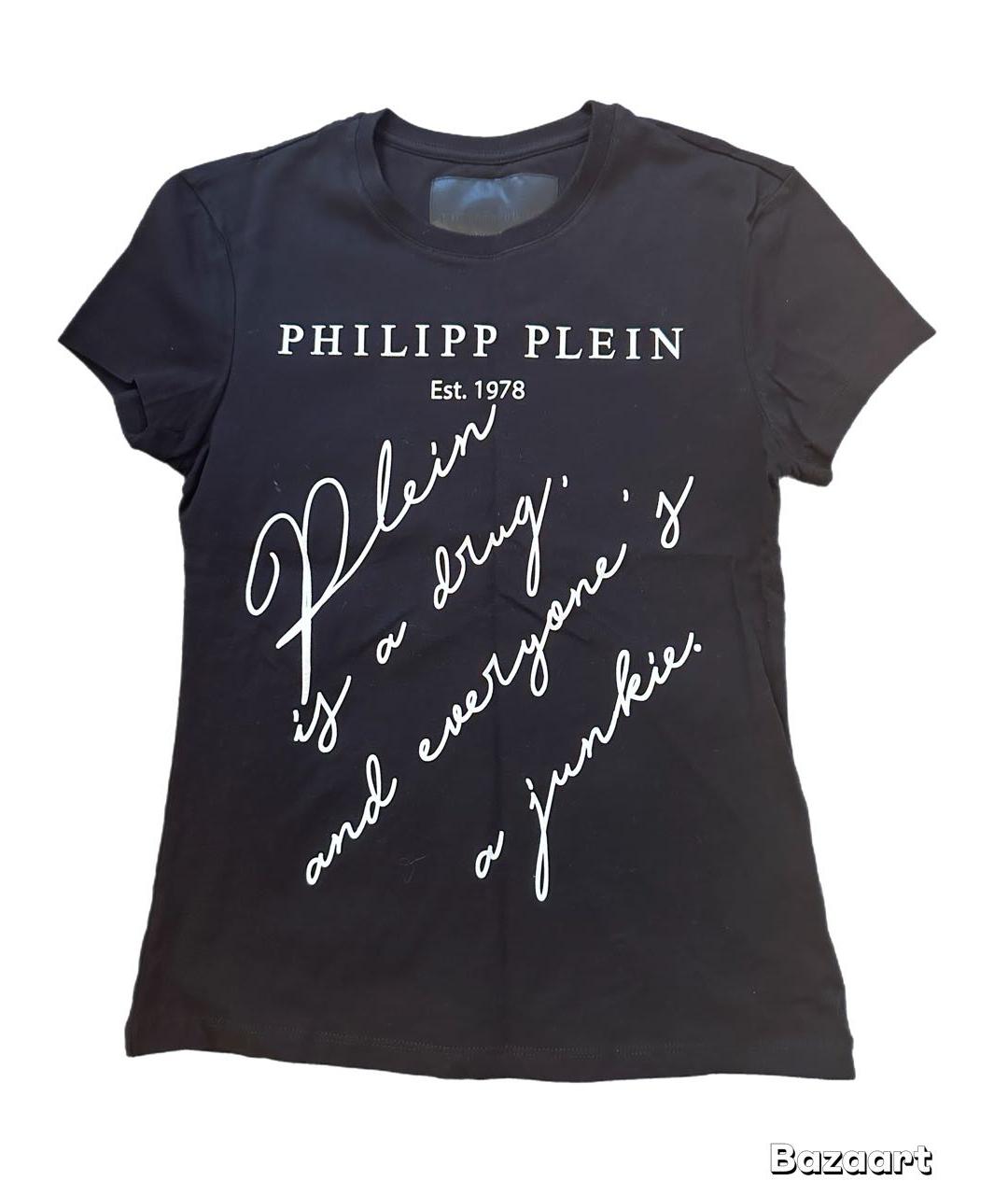PHILIPP PLEIN Черная хлопко-эластановая футболка, фото 2