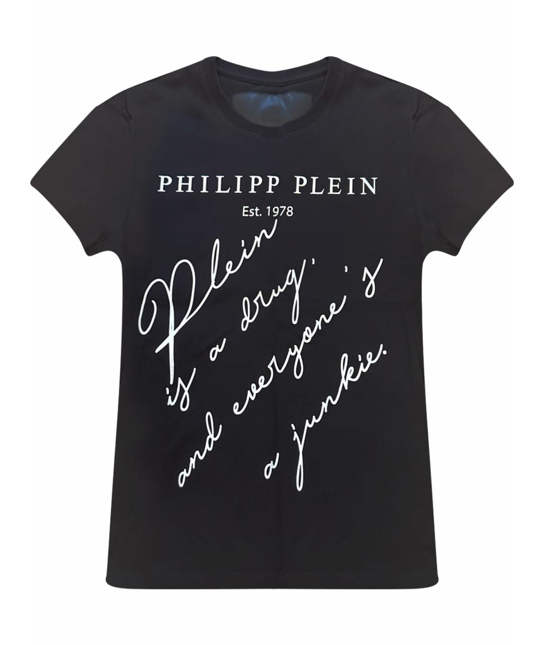 PHILIPP PLEIN Черная хлопко-эластановая футболка, фото 1