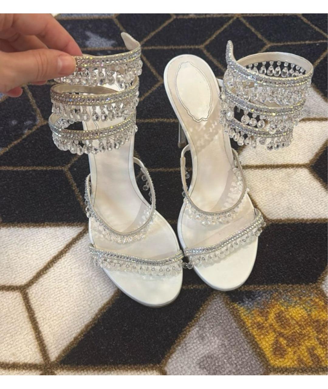 RENE CAOVILLA Белые кожаные босоножки, фото 2