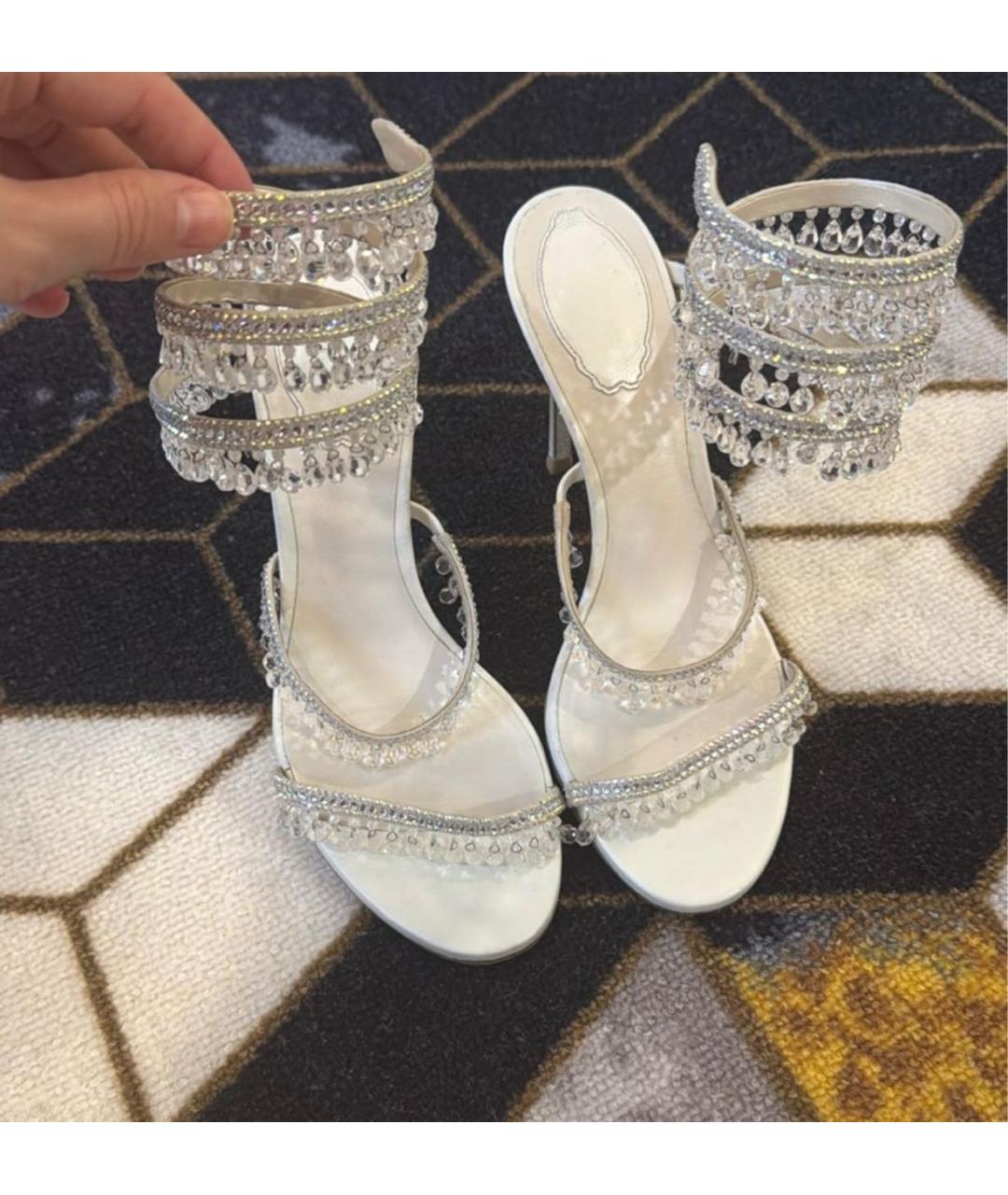 RENE CAOVILLA Белые кожаные босоножки, фото 3