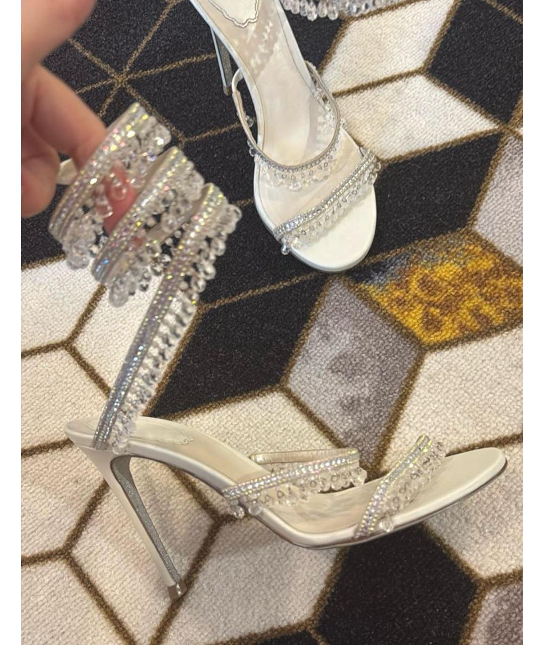 RENE CAOVILLA Белые кожаные босоножки, фото 5