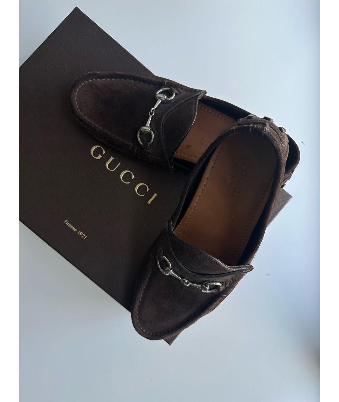 GUCCI Коричневые замшевые мокасины, фото 6