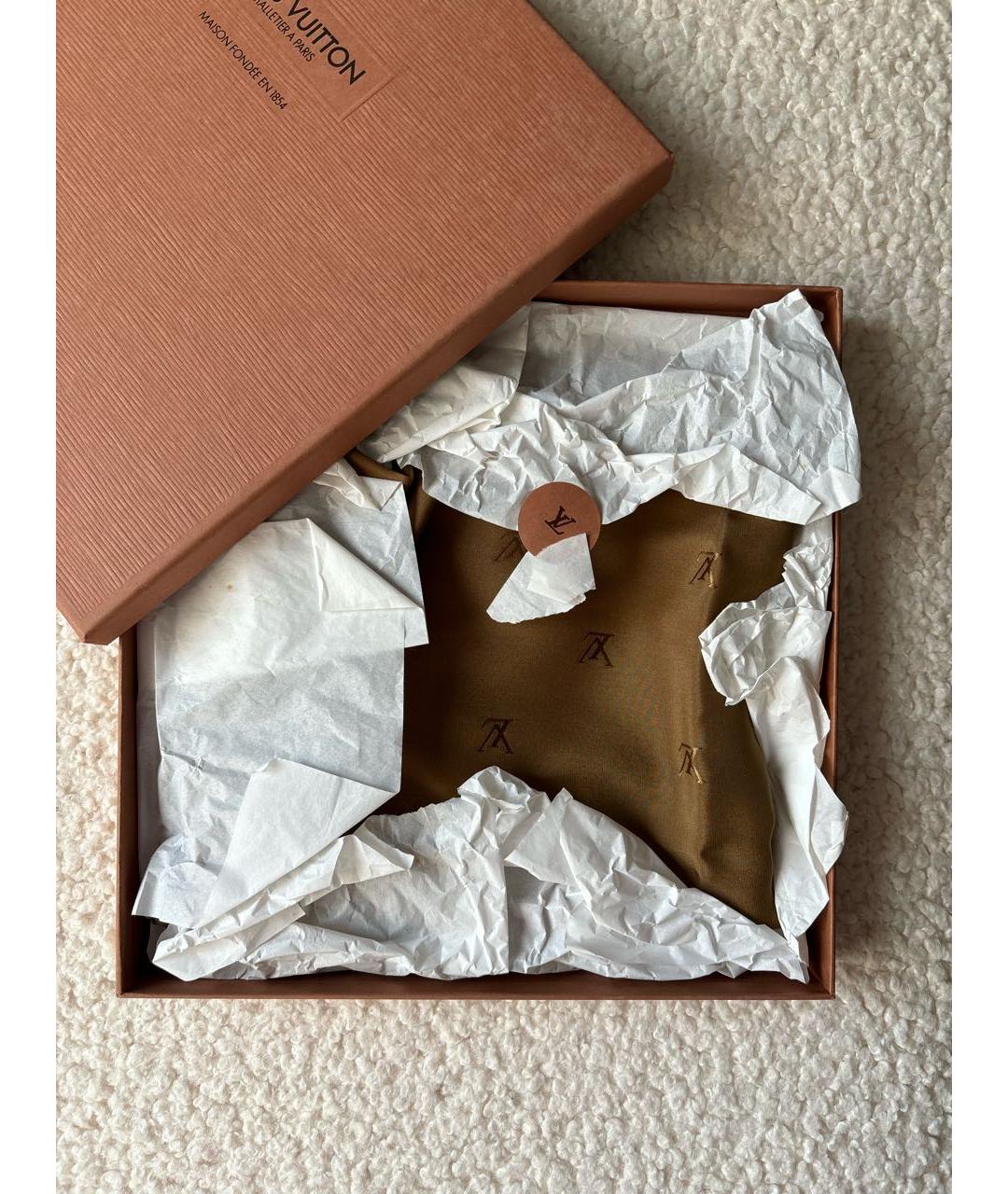 LOUIS VUITTON Хаки шелковый платок, фото 6