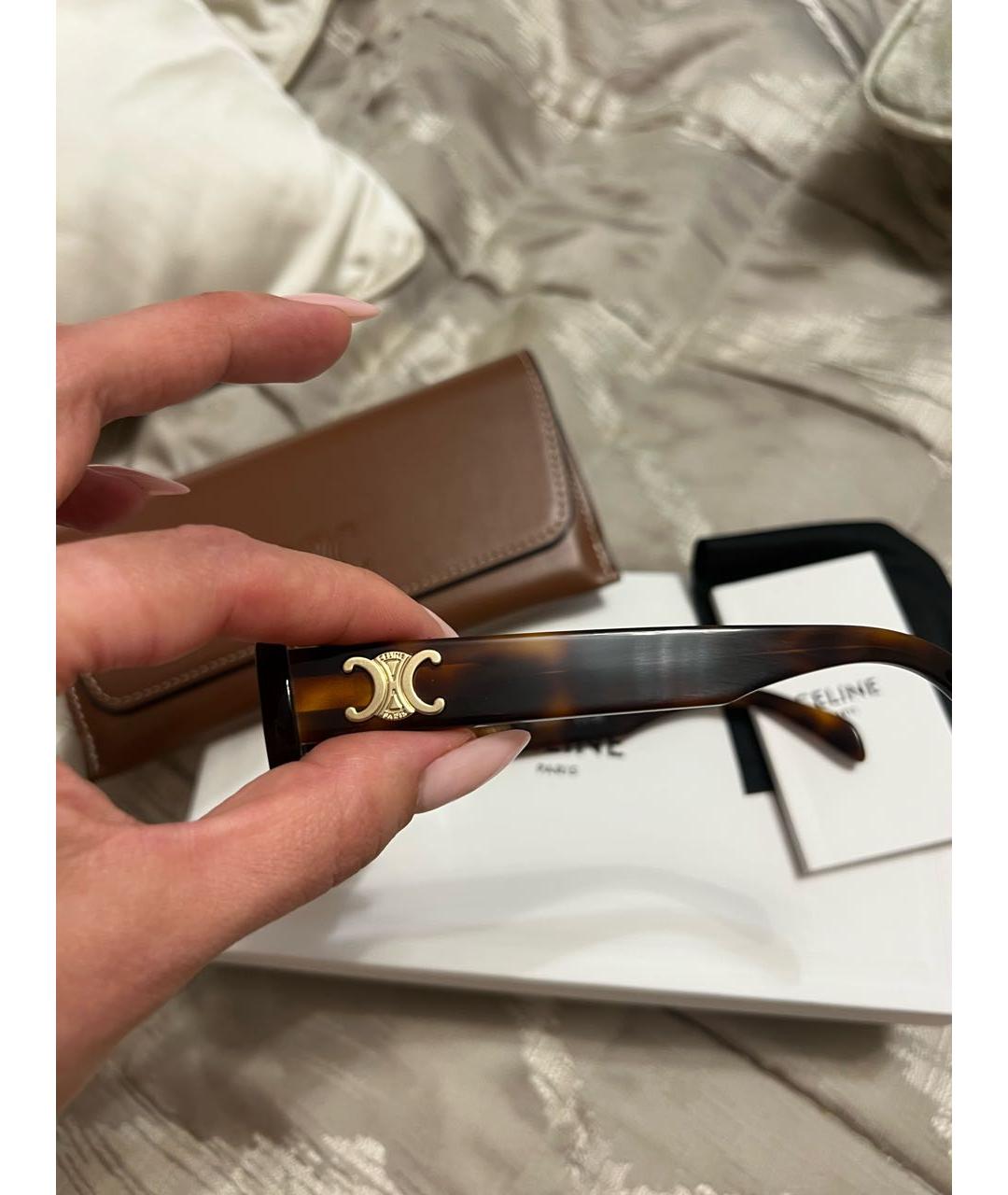 CELINE Коричневые пластиковые солнцезащитные очки, фото 3