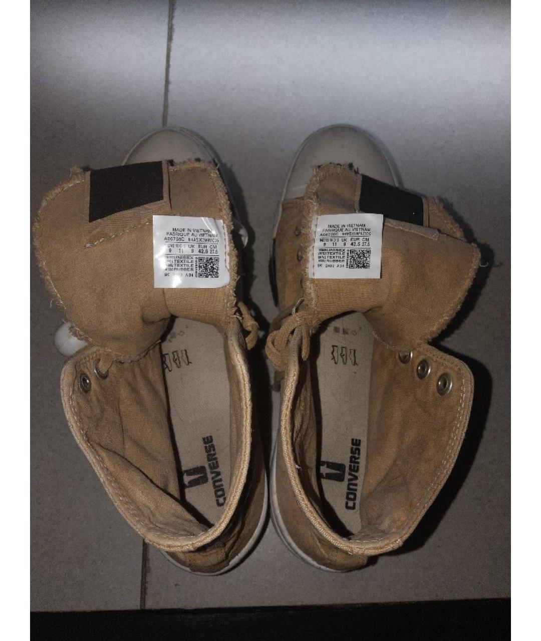 RICK OWENS DRKSHDW Горчичные текстильные высокие кроссовки / кеды, фото 3