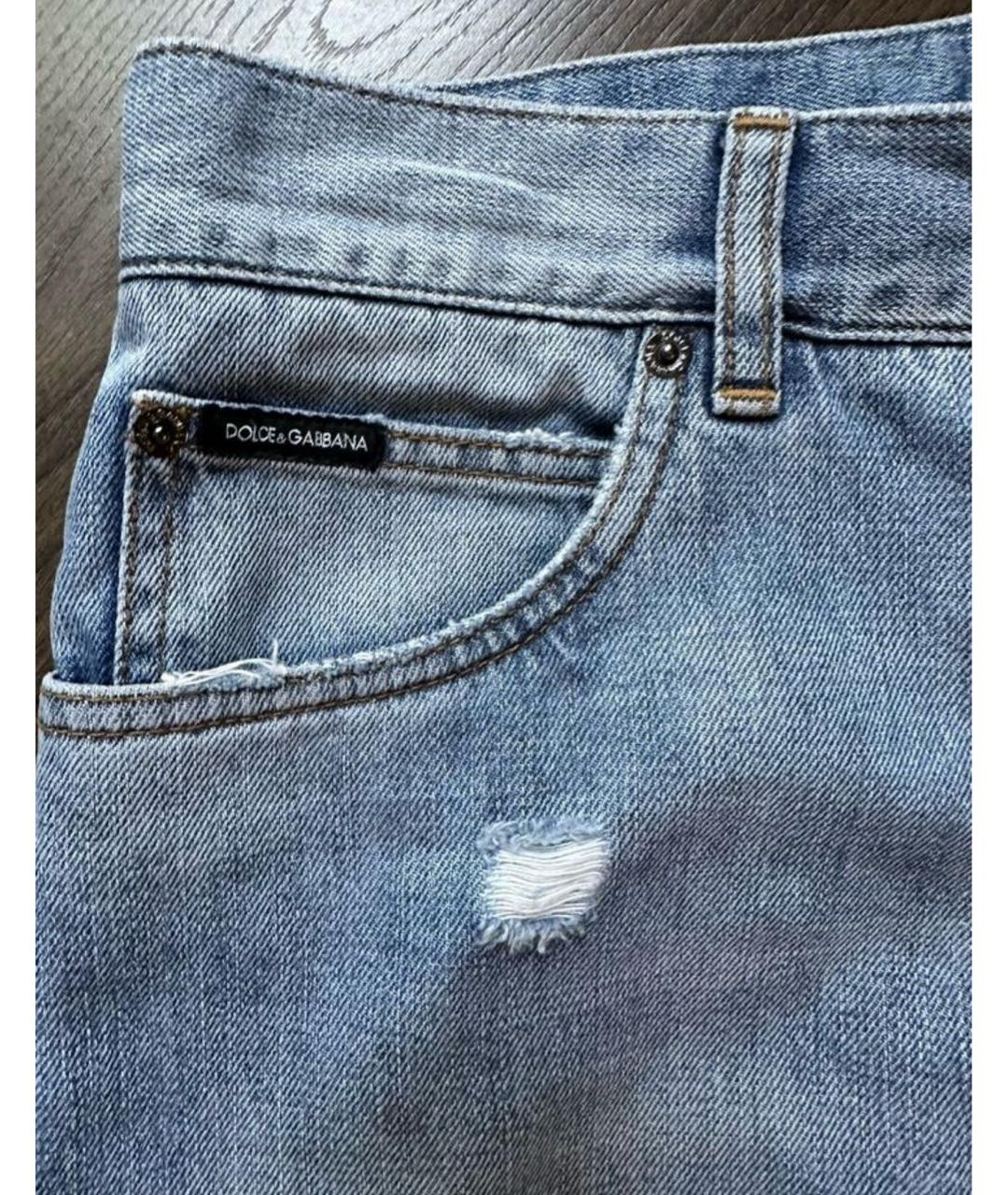 DOLCE&GABBANA Голубые хлопковые прямые джинсы, фото 4