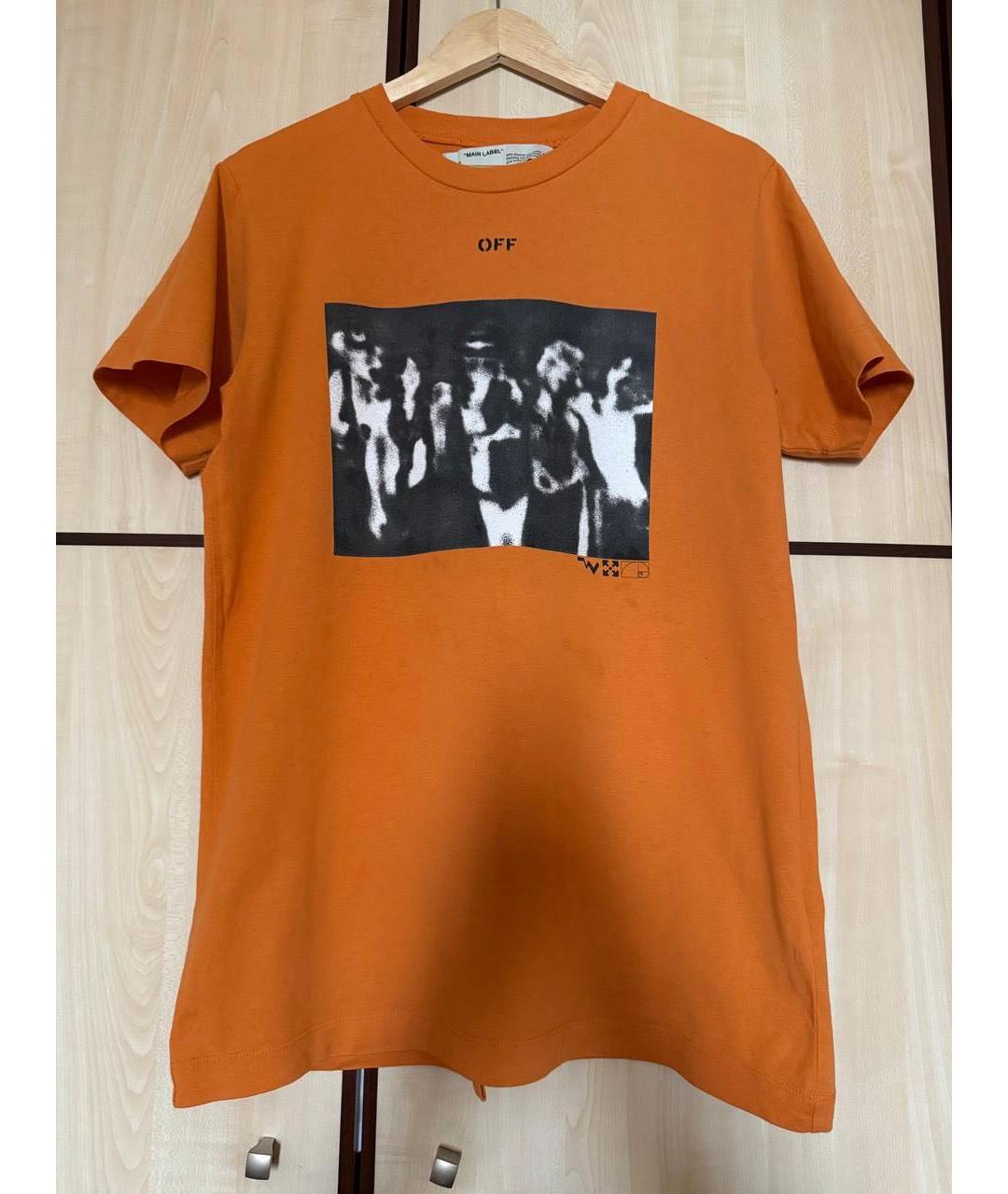 OFF-WHITE Оранжевая хлопковая футболка, фото 5