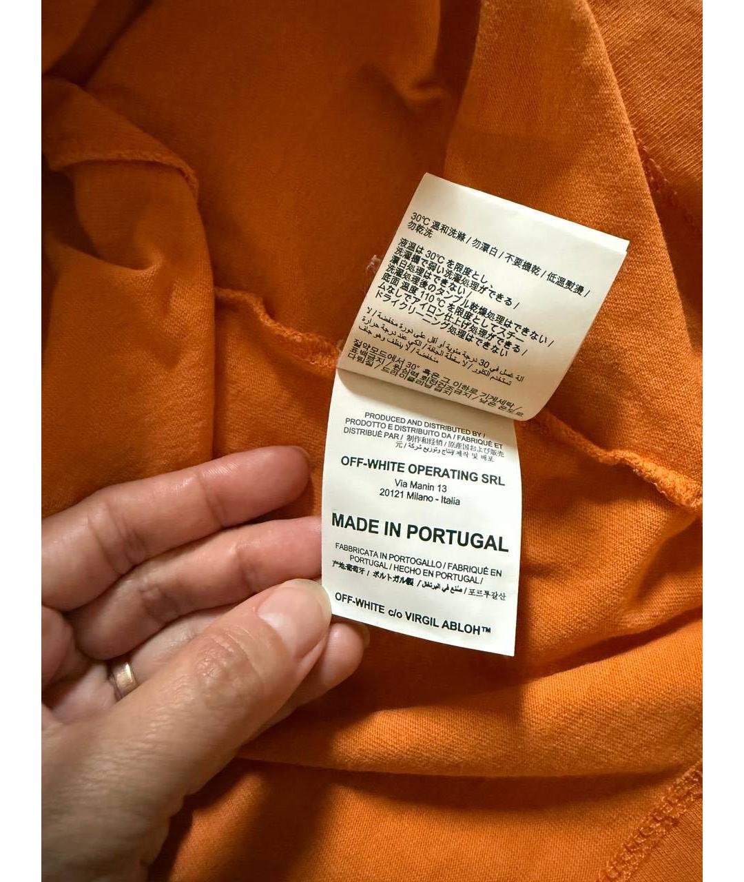 OFF-WHITE Оранжевая хлопковая футболка, фото 4