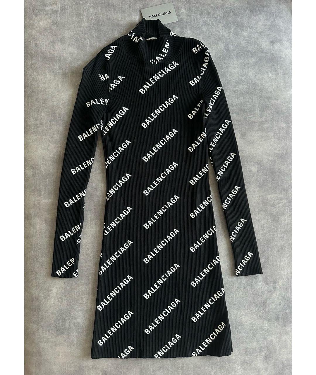 BALENCIAGA Черное хлопко-эластановое повседневное платье, фото 2