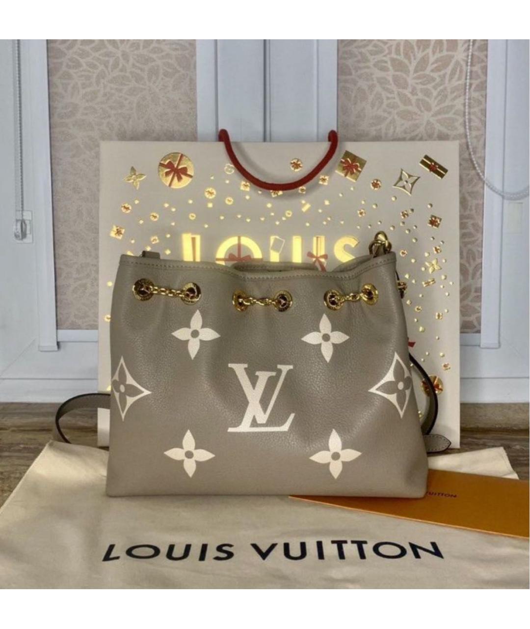 LOUIS VUITTON Бежевая кожаная сумка тоут, фото 8