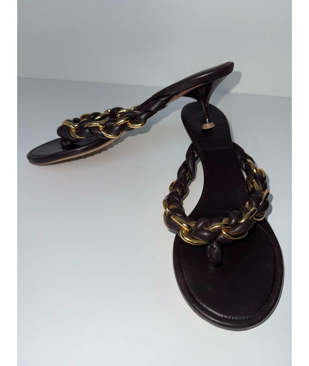 BOTTEGA VENETA Коричневые кожаные шлепанцы, фото 3