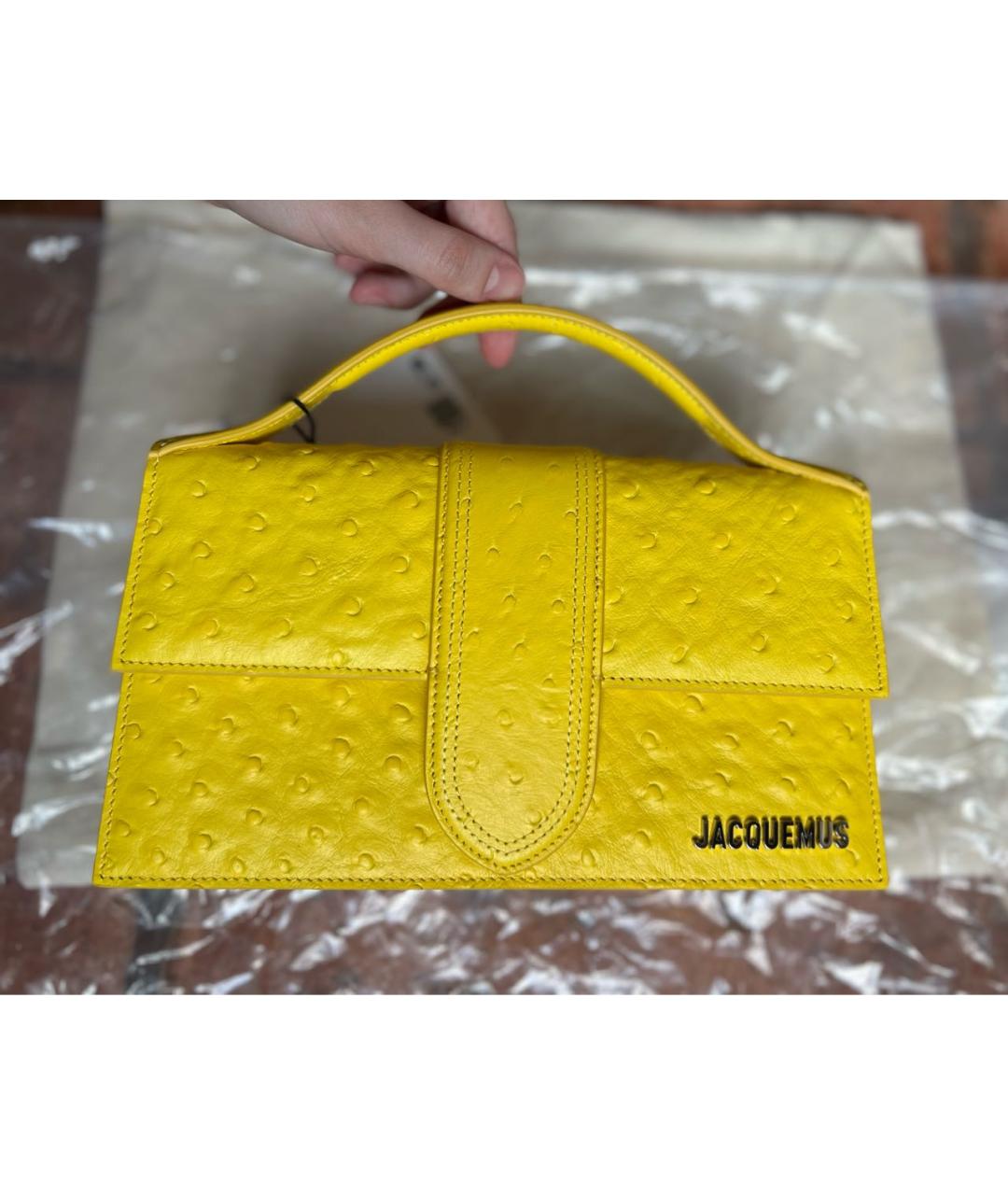JACQUEMUS Желтая кожаная сумка через плечо, фото 4
