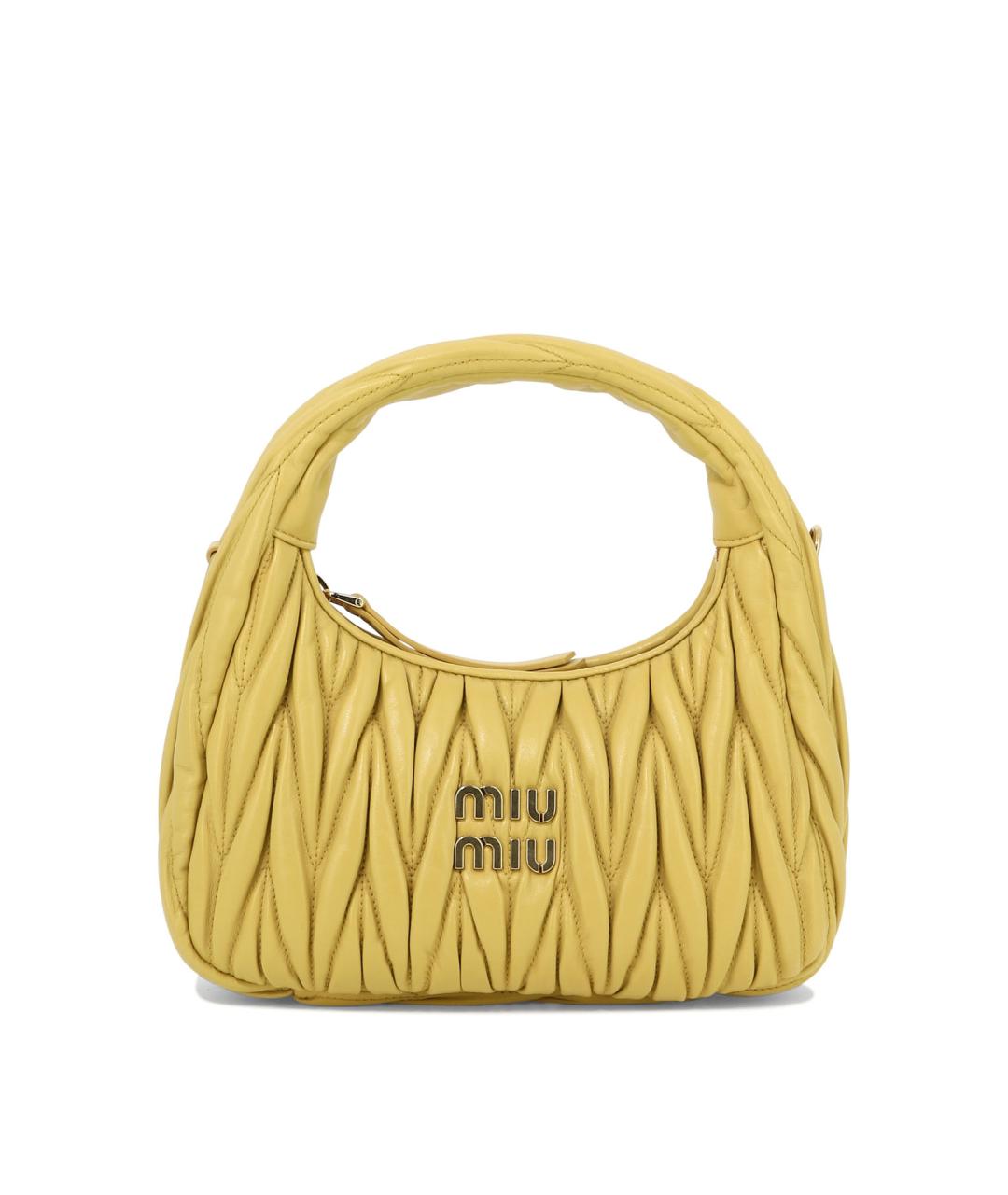 MIU MIU Желтая кожаная сумка с короткими ручками, фото 1