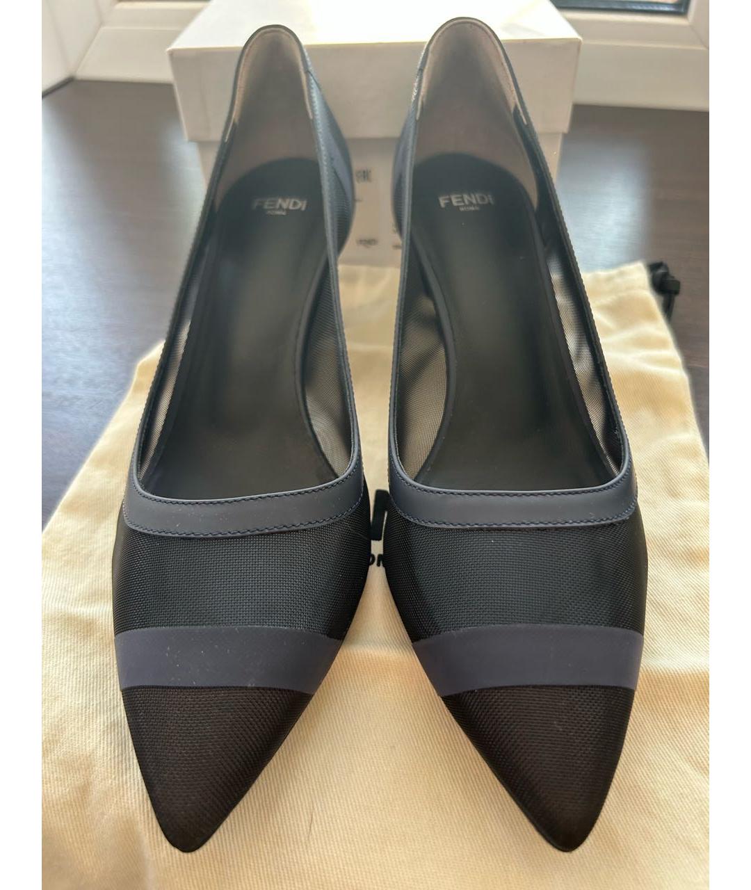 FENDI Черные текстильные лодочки на низком каблуке, фото 2