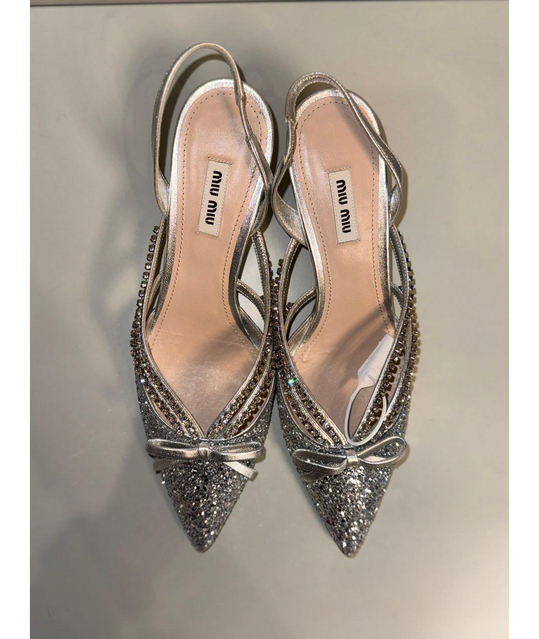 MIU MIU Серебряные кожаные туфли, фото 3