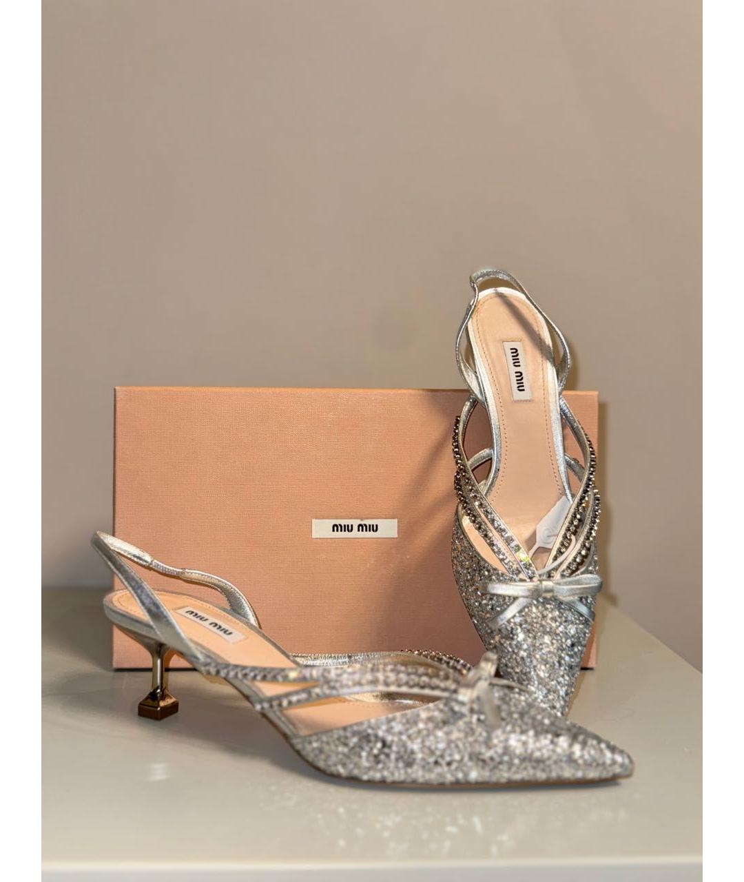 MIU MIU Серебряные кожаные туфли, фото 2