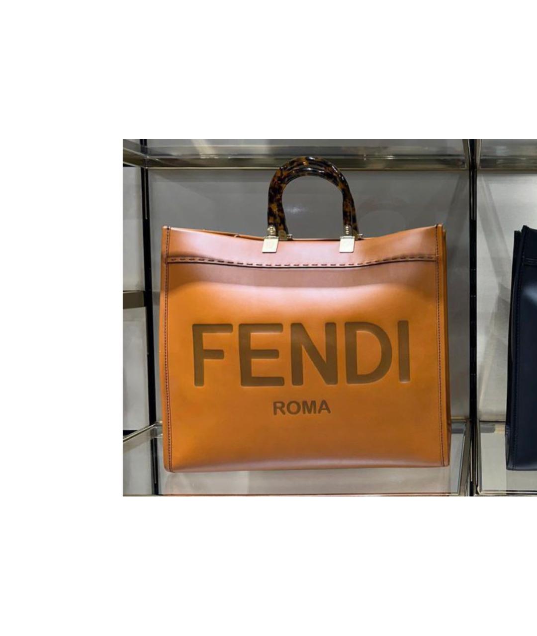 FENDI Коричневая кожаная сумка тоут, фото 2