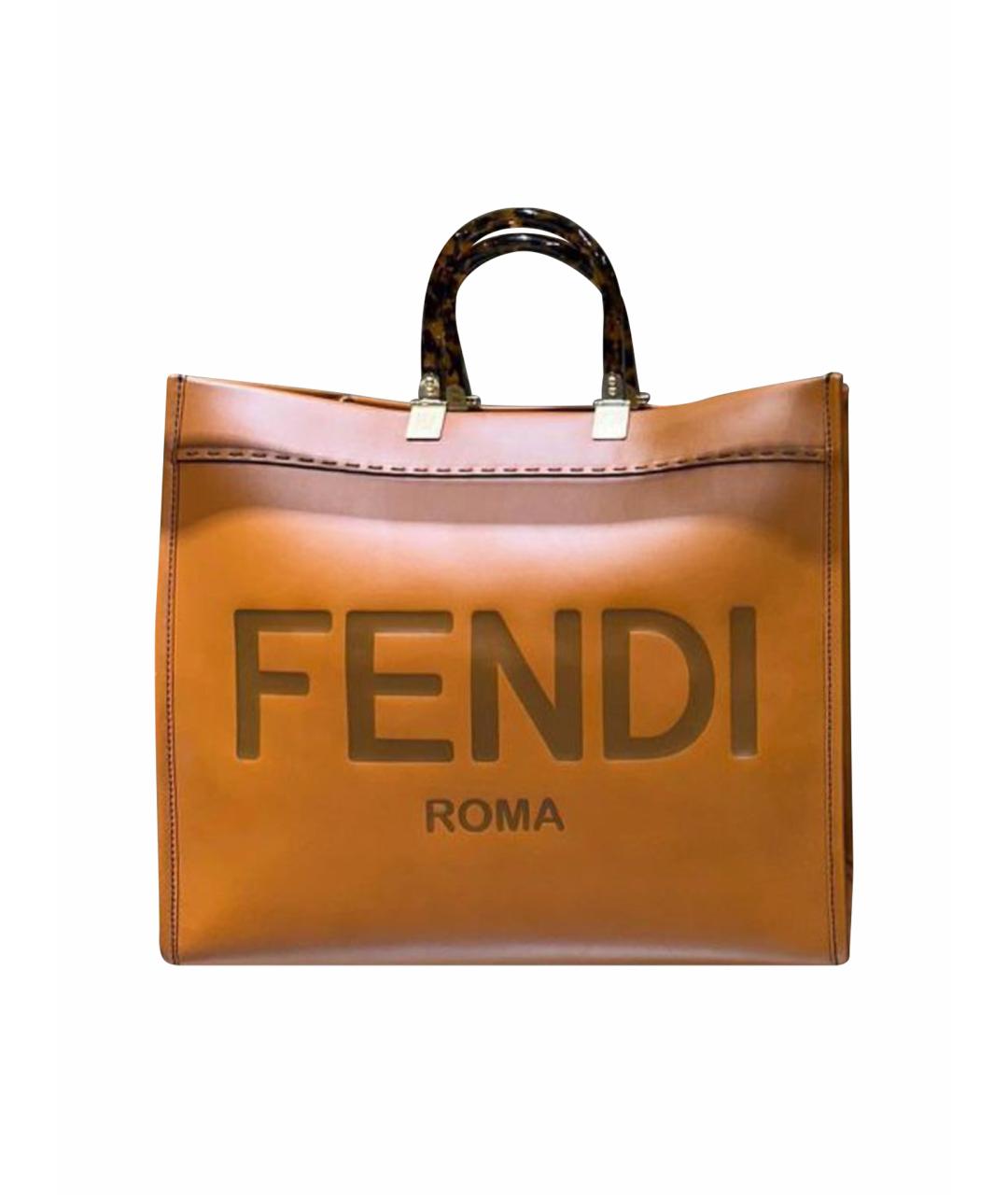 FENDI Коричневая кожаная сумка тоут, фото 1