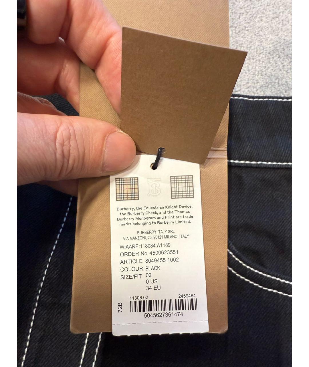 BURBERRY Черная хлопковая юбка мини, фото 4