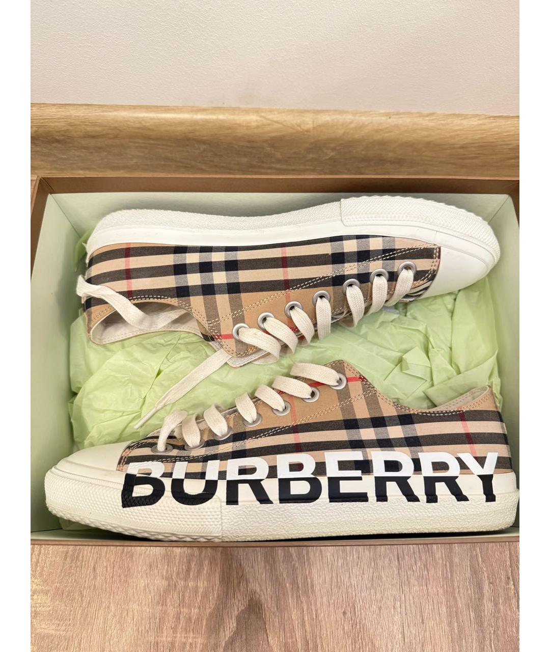 BURBERRY Бежевые текстильные кеды, фото 9
