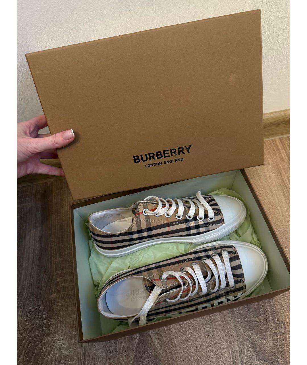 BURBERRY Бежевые текстильные кеды, фото 8
