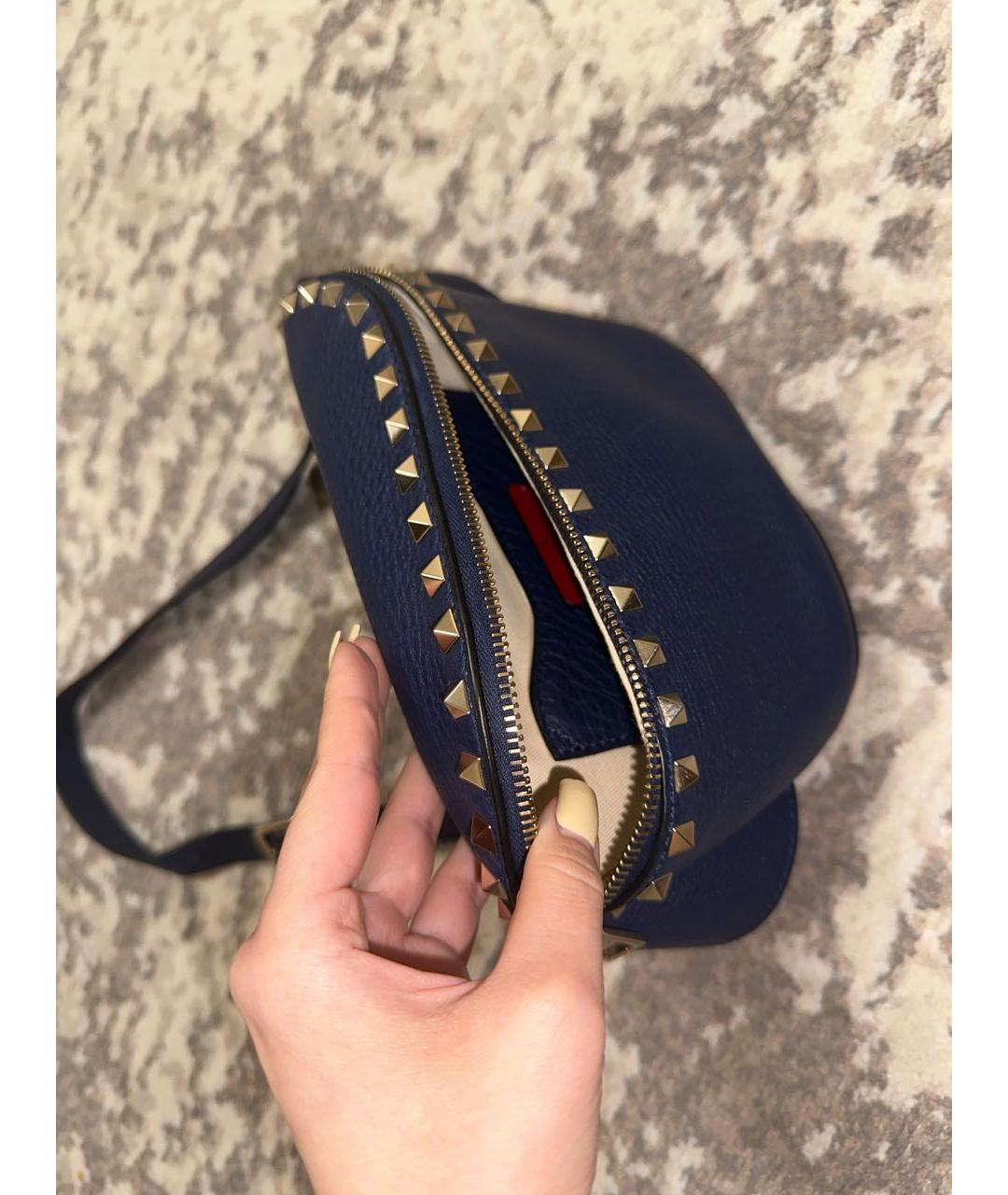 VALENTINO Темно-синяя кожаная поясная сумка, фото 4