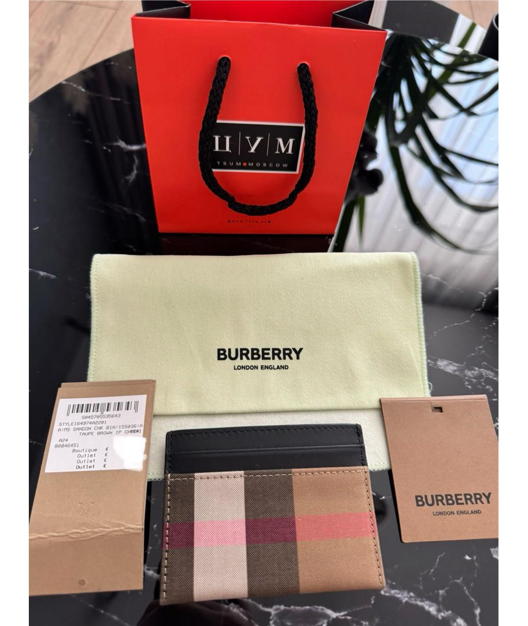 BURBERRY Коричневая кожаная визитница, фото 7