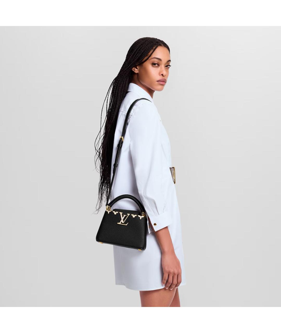 LOUIS VUITTON Черная кожаная сумка с короткими ручками, фото 4