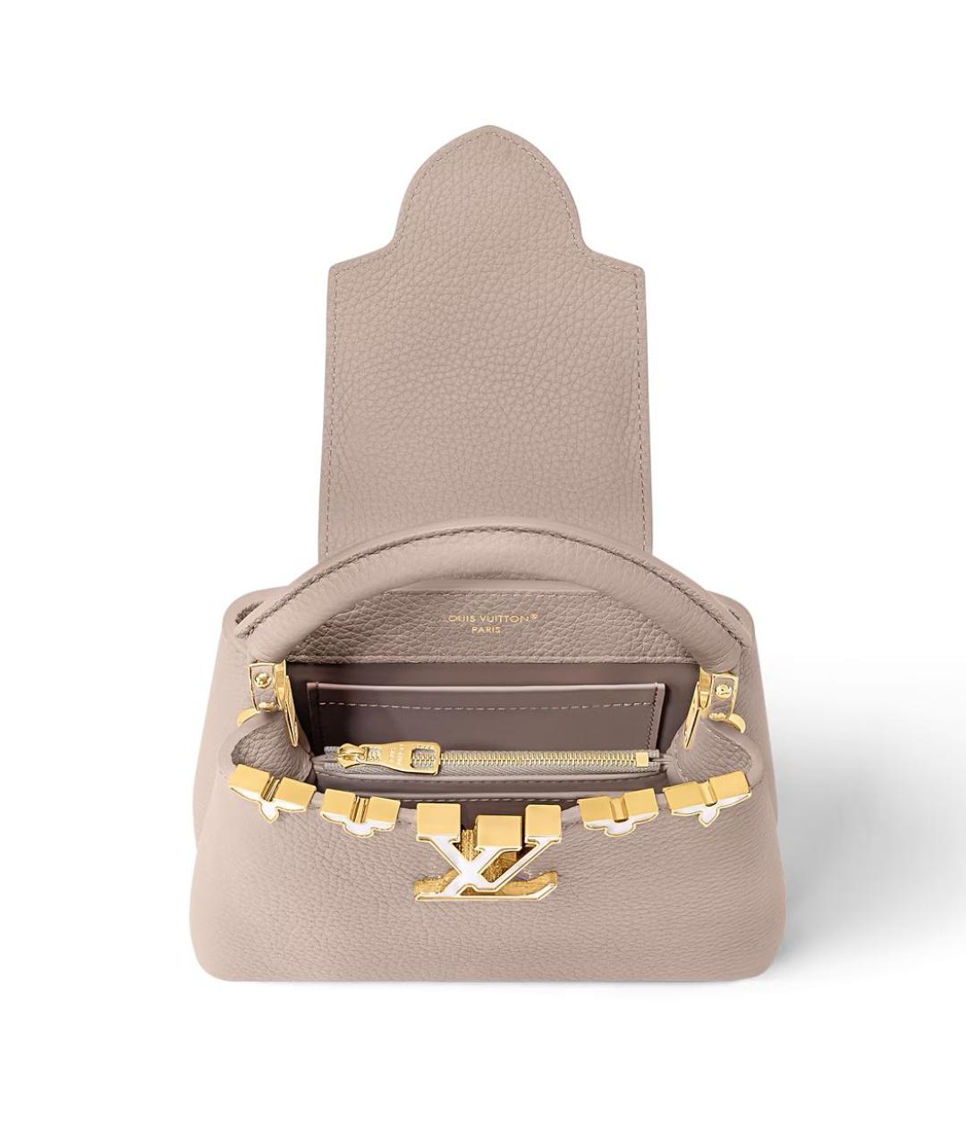 LOUIS VUITTON Бежевая кожаная сумка с короткими ручками, фото 3