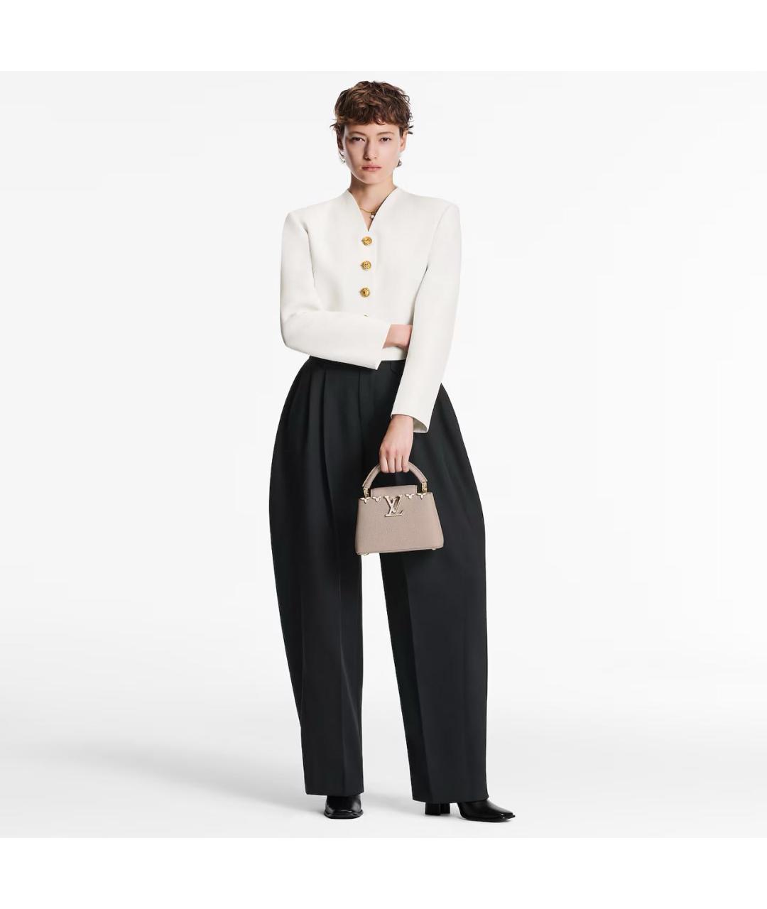 LOUIS VUITTON Бежевая кожаная сумка с короткими ручками, фото 4
