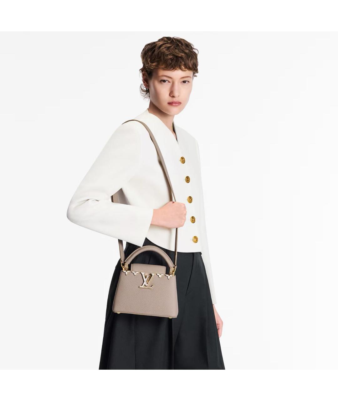 LOUIS VUITTON Бежевая кожаная сумка с короткими ручками, фото 5