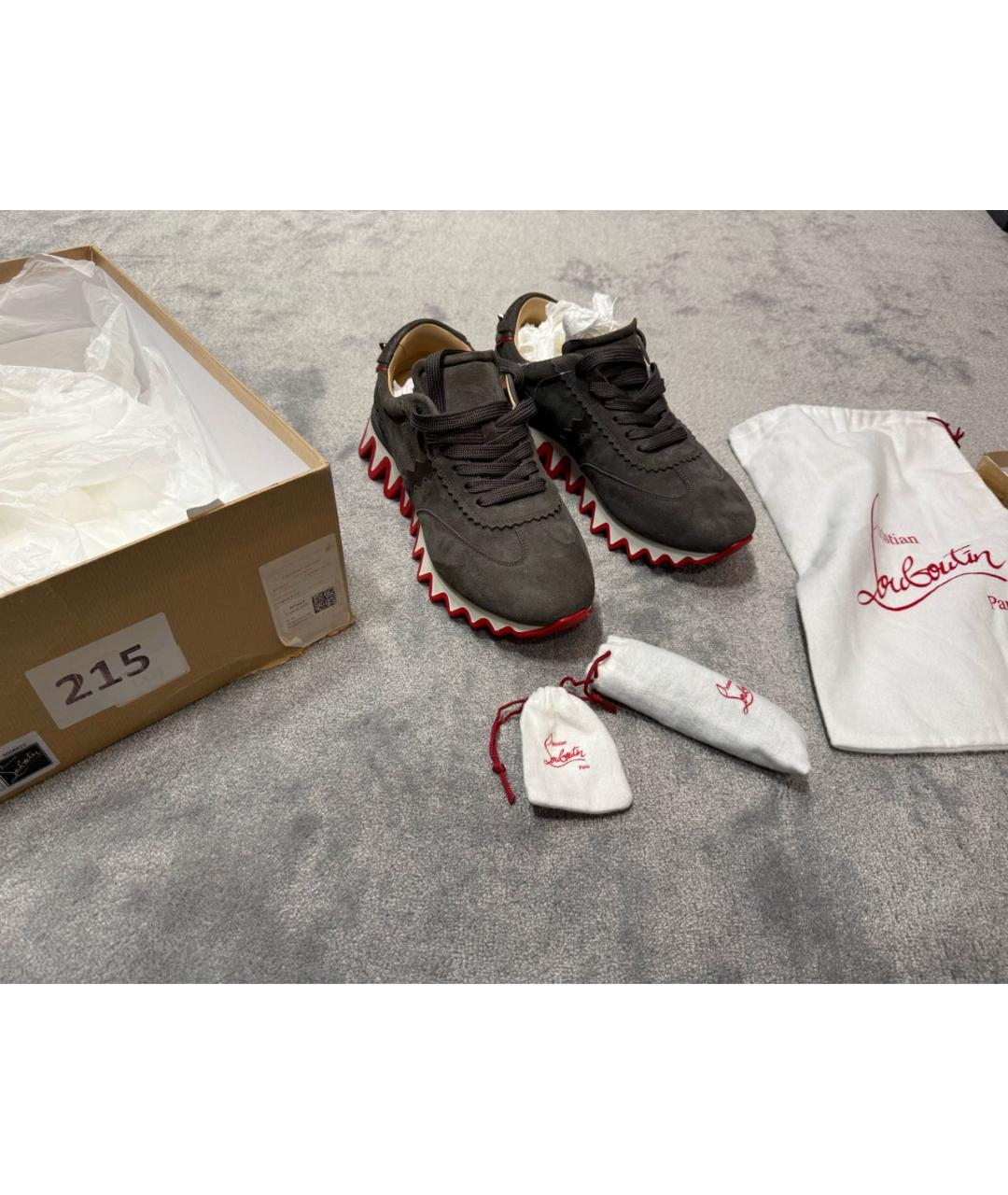 CHRISTIAN LOUBOUTIN Хаки замшевые низкие кроссовки / кеды, фото 5