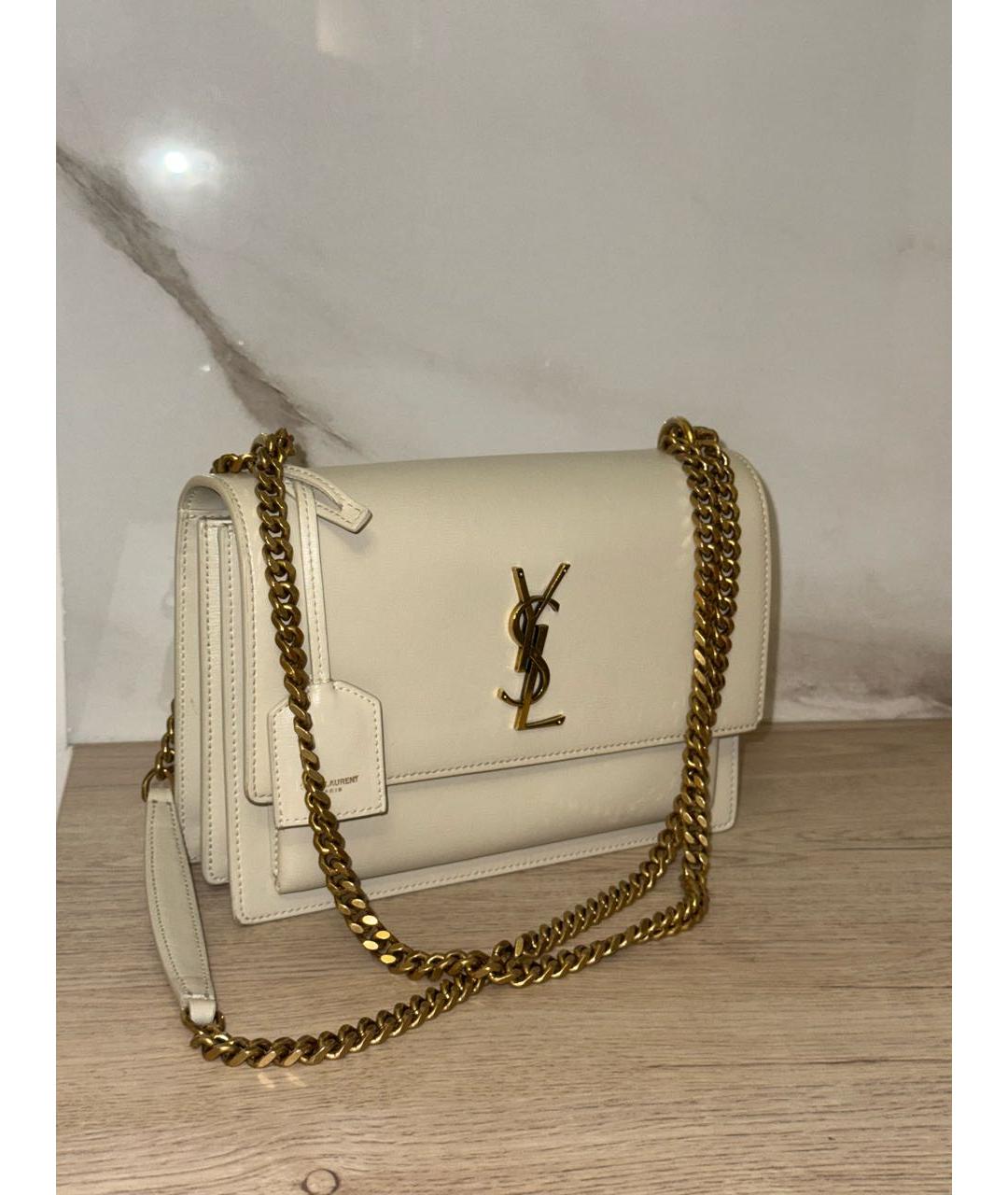 SAINT LAURENT Бежевая кожаная сумка через плечо, фото 2
