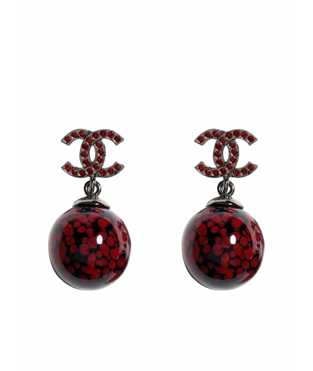 CHANEL Бордовые металлические серьги, фото 1
